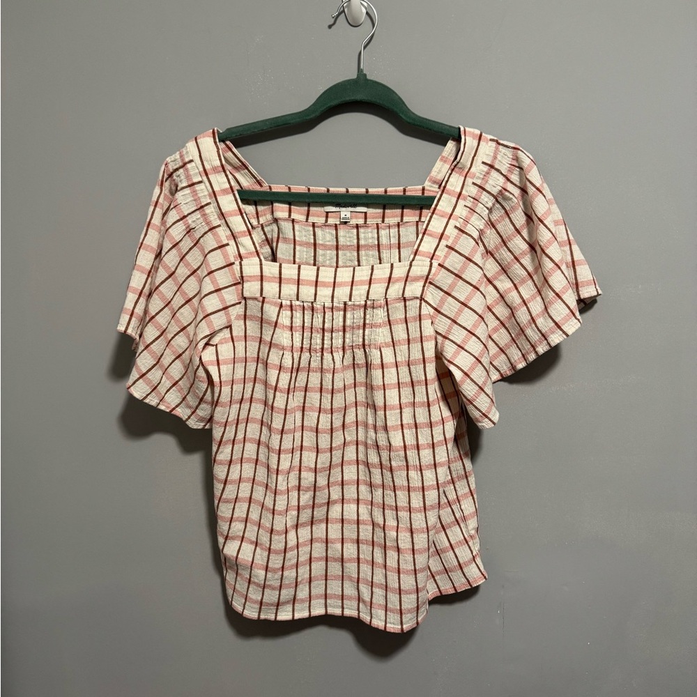 Madewell- women’s crinkle cotton square-neck top with flutter sleeves. Size M - Picture 9 of 9